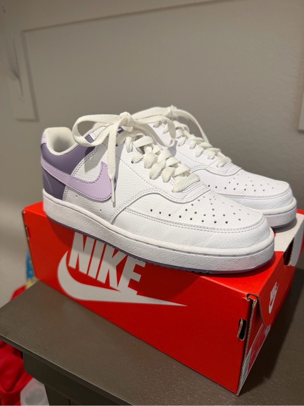 Nike Women’s White and Lavender Low-Top Sneakers